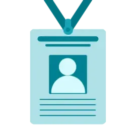 a blue badge with an image of a person on it