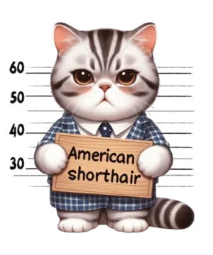 a cat holding a sign that says american shorthair
