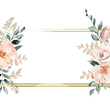 a gold frame with pink flowers and leaves