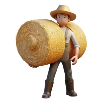 a 3d man carrying a large hay bale