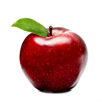 an apple with a leaf on top of it