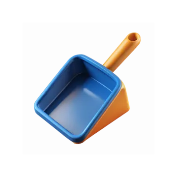 a blue and orange plastic scooper with an orange handle
