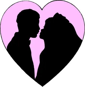 a silhouette of a man and woman in a heart shape