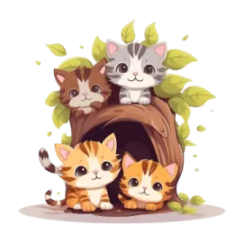 a group of kittens in a tree house