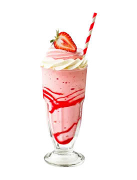 a strawberry milkshak with whipped cream and strawberries