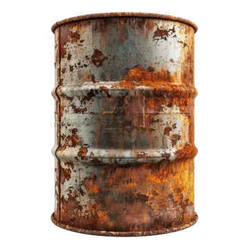 an old rusted metal barrel on a white background