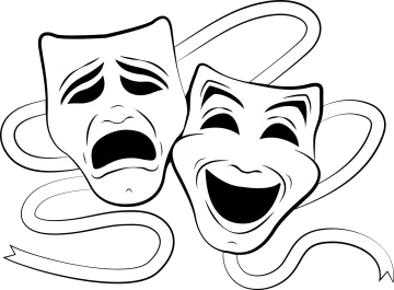 a pair of comedy masks in black and white