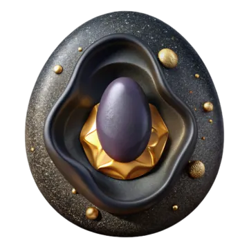 an egg in the center of a black and gold egg