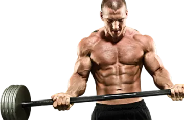 a man with no shirt holding a barbell