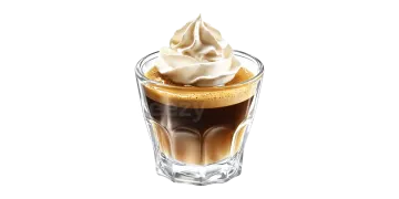a glass of coffee with whipped cream on top