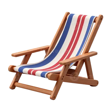 a wooden deck chair with red, white and blue stripes