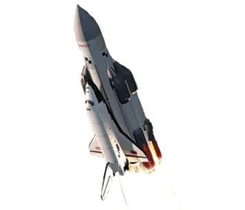 a rocket is flying through the air