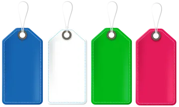 a set of four colorful price tags on white background