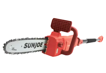 a chainsaw that is red and black