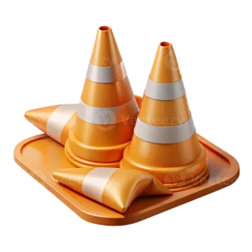 three traffic cones on a white background