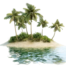 a small island with palm trees on it
