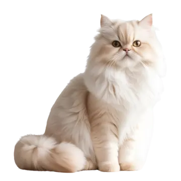 a fluffy white cat sitting on a white background
