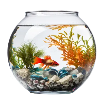 a fish in an aquarium filled with rocks and plants