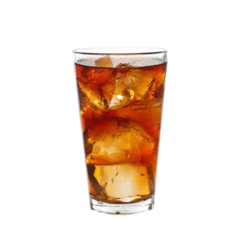 a glass of cola on a white background