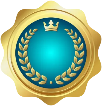 a gold seal with laurel and crown on it