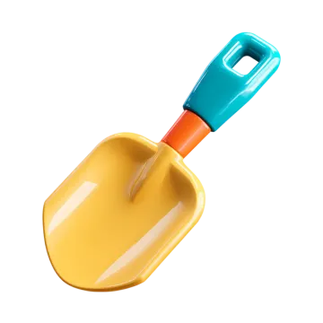 a yellow shovel with a blue handle