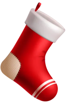 a red christmas stocking with white trim