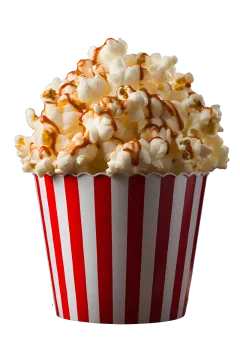 a red and white striped cup filled with popcorn