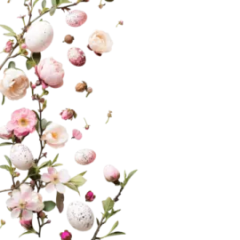 a branch with flowers and eggs on it