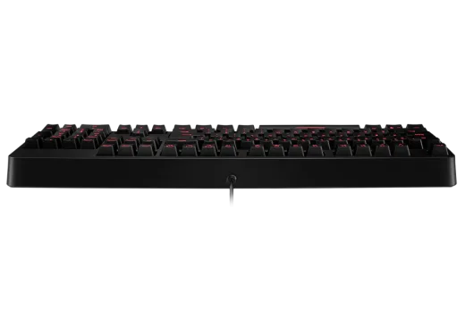 a computer keyboard with red and black keys