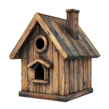 a wooden birdhouse on a white background