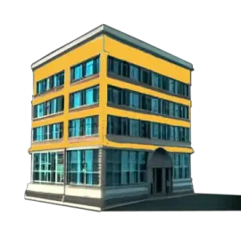 an office building with a yellow facade