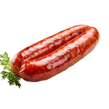 two sausages on a white background