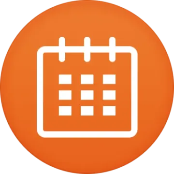 a calendar icon on an orange circle