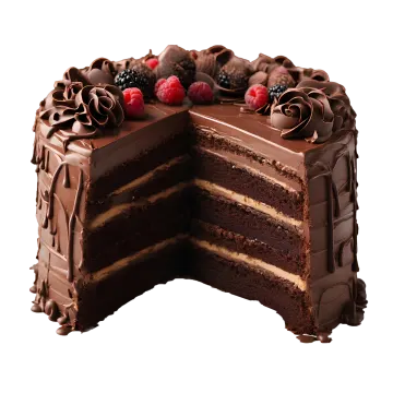 a cake with chocolate frosting and berries on top