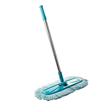 a blue dust mop on a white background