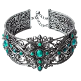 a silver bracelet with turquoise stones on it