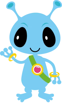 a blue cartoon character holding a medal