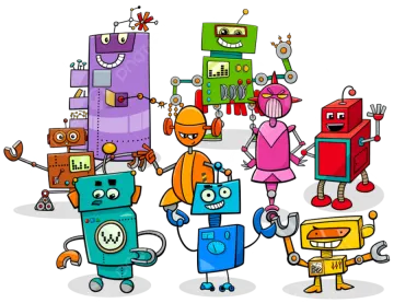 a group of robots standing around each other robots