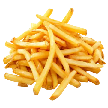 a pile of french fries on a white background