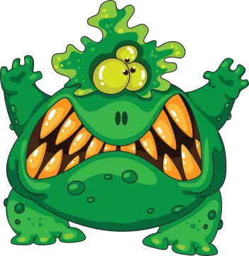 a cartoon green monster with its mouth open