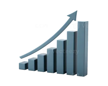 a graph bar chart with an arrow pointing upward