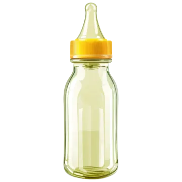 a glass bottle with a yellow lid