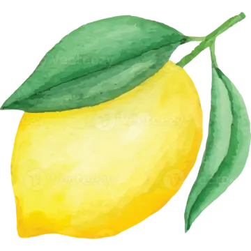 a lemon with green leaves on it