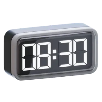 a digital alarm clock on a white background