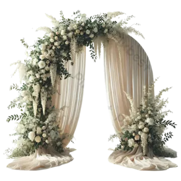 a wedding arch decorated with white flowers and greene