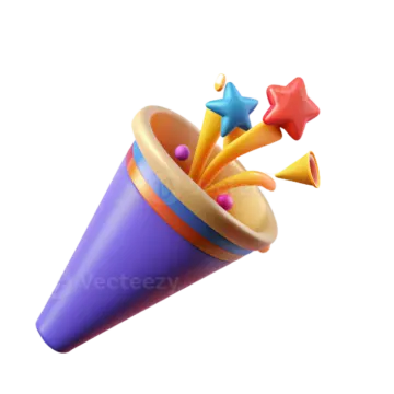 an image of a toy cone with colorful balls and stars