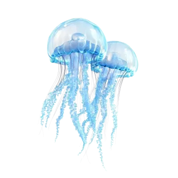 two jellyfishs floating in the water