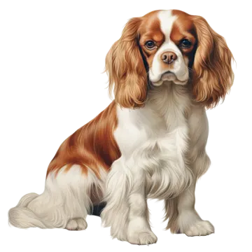 a brown and white dog sitting on a white background