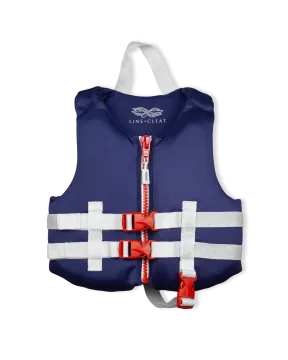 a life vest with red and white stripes