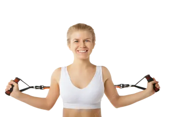 a young woman holding two pairs of scissors in her hands